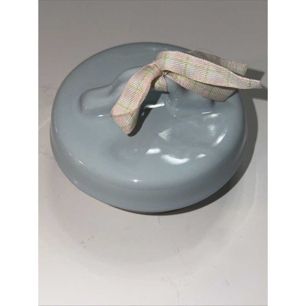 Ceramic Canister Replacement Lid Light Blue Plaid Ribbon Airtight‎ Seal 4 Inch